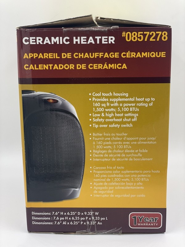 GreenTouch 1500W Oscillating Ceramic Heater with Adjustable Thermostat Black gallery