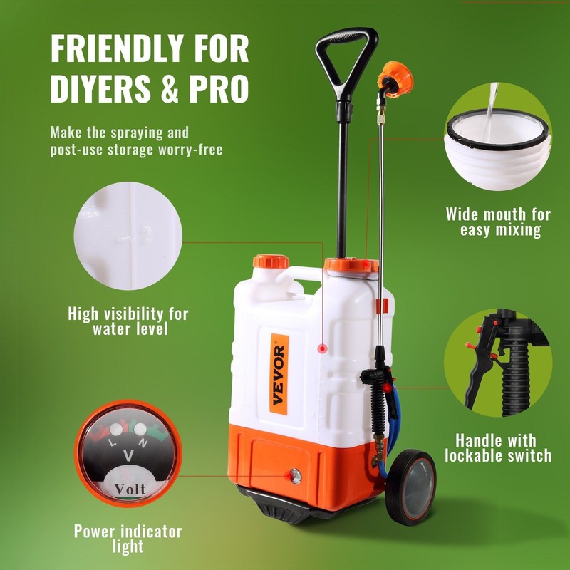 4gal 0-94psi Adjustable Battery-Powered Sprayer with Cart and 8 Nozzles gallery