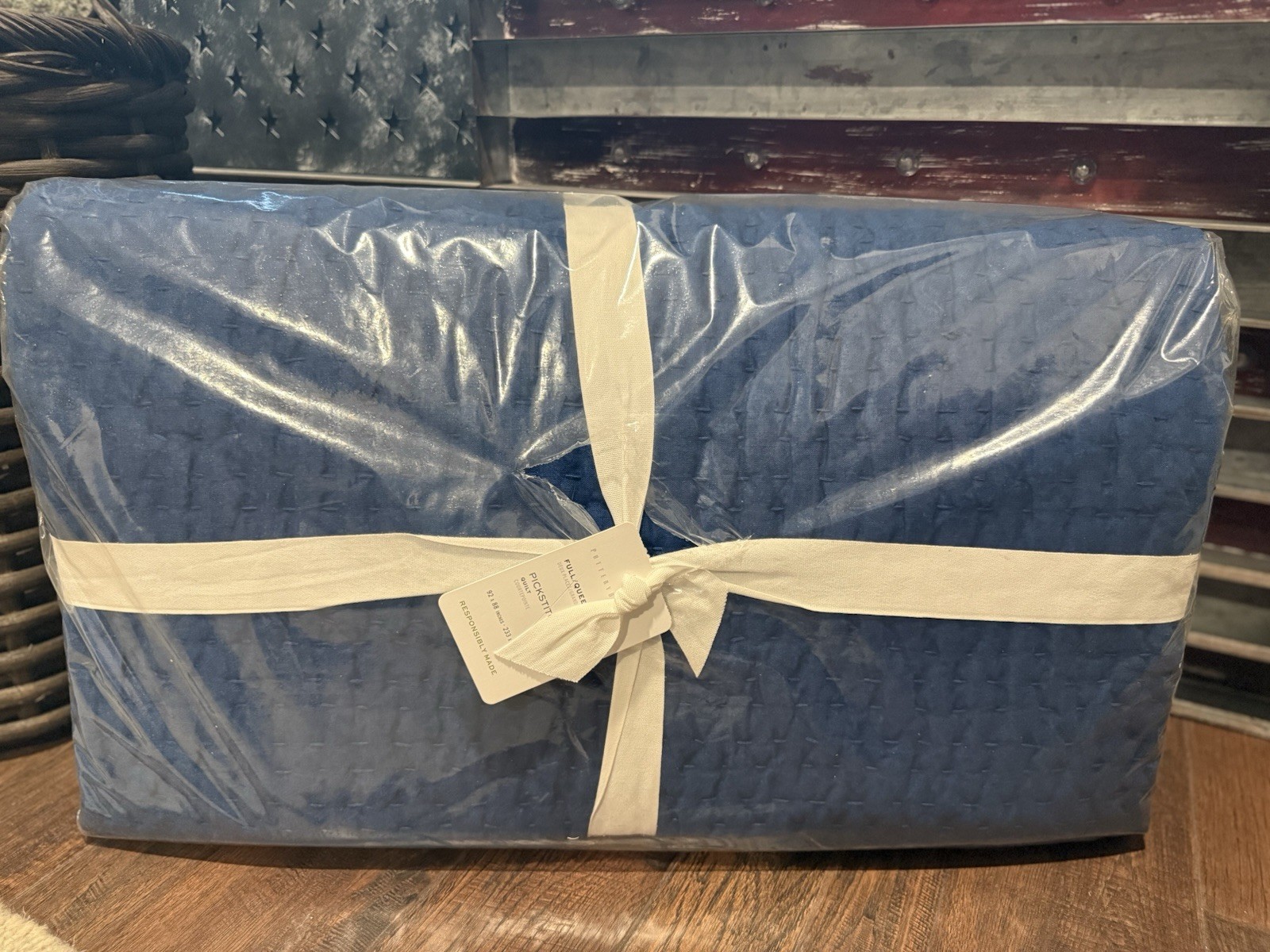 Pottery Barn Pickstitch Quilt Full/Queen Blue Cotton Fill 92x88 RETAIL: $229 gallery