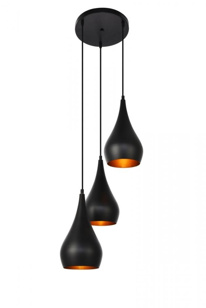 Nora Collection Pendant D14.5in H11.5in Lt:3 Black finish by Elegant LDPD2000 gallery