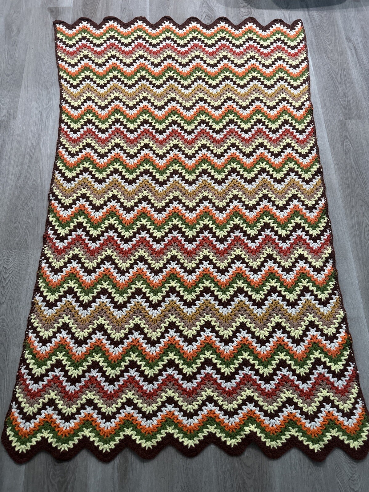 Vintage Crochet Chevron Zig Zag Pattern Throw Blanket Afghan 69"x45" gallery