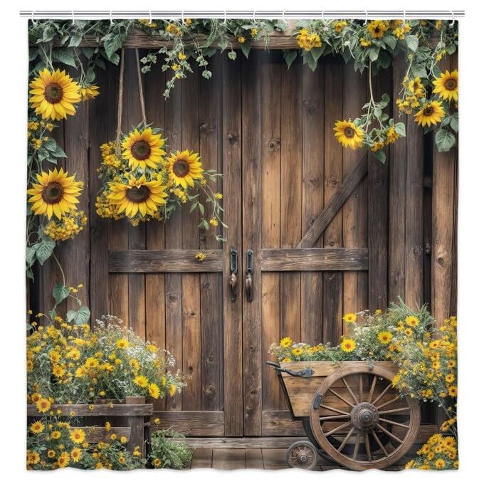 Rustic Barn Door Shower Curtain, Southwest 69"W x 70"L (Pack of 1), Brown gallery