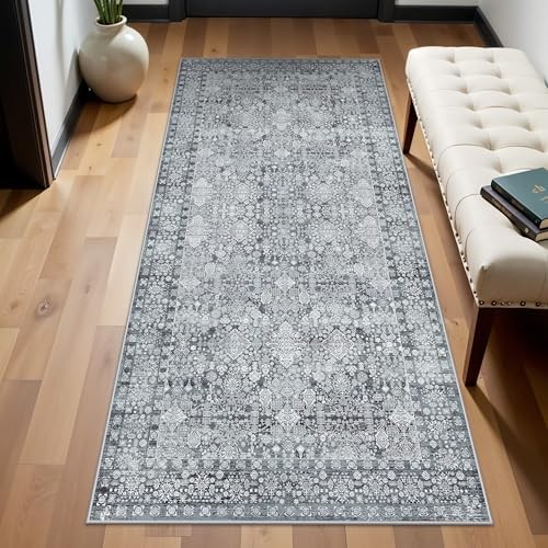 Entryway Runner Rugs Kitchen Mat 3x6 Grey - Non-Slip Washable Soft Stain and gallery