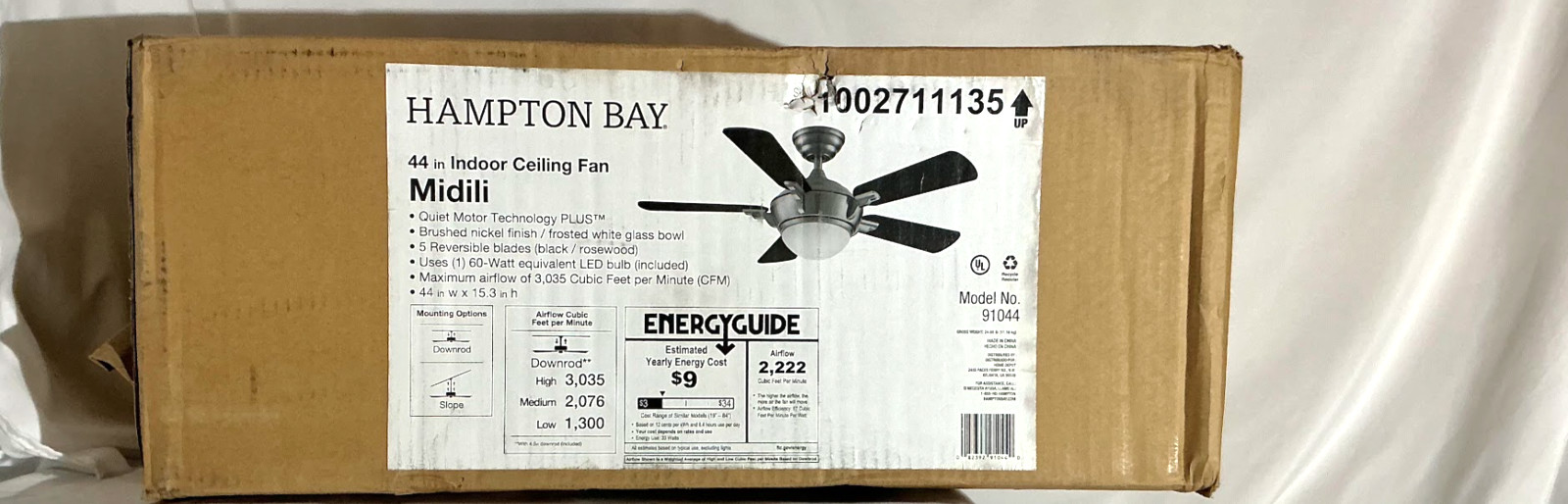 Hampton Bay Midili 44 in. Indoor LED Brushed Nickel Dry Rated Ceiling Fan gallery