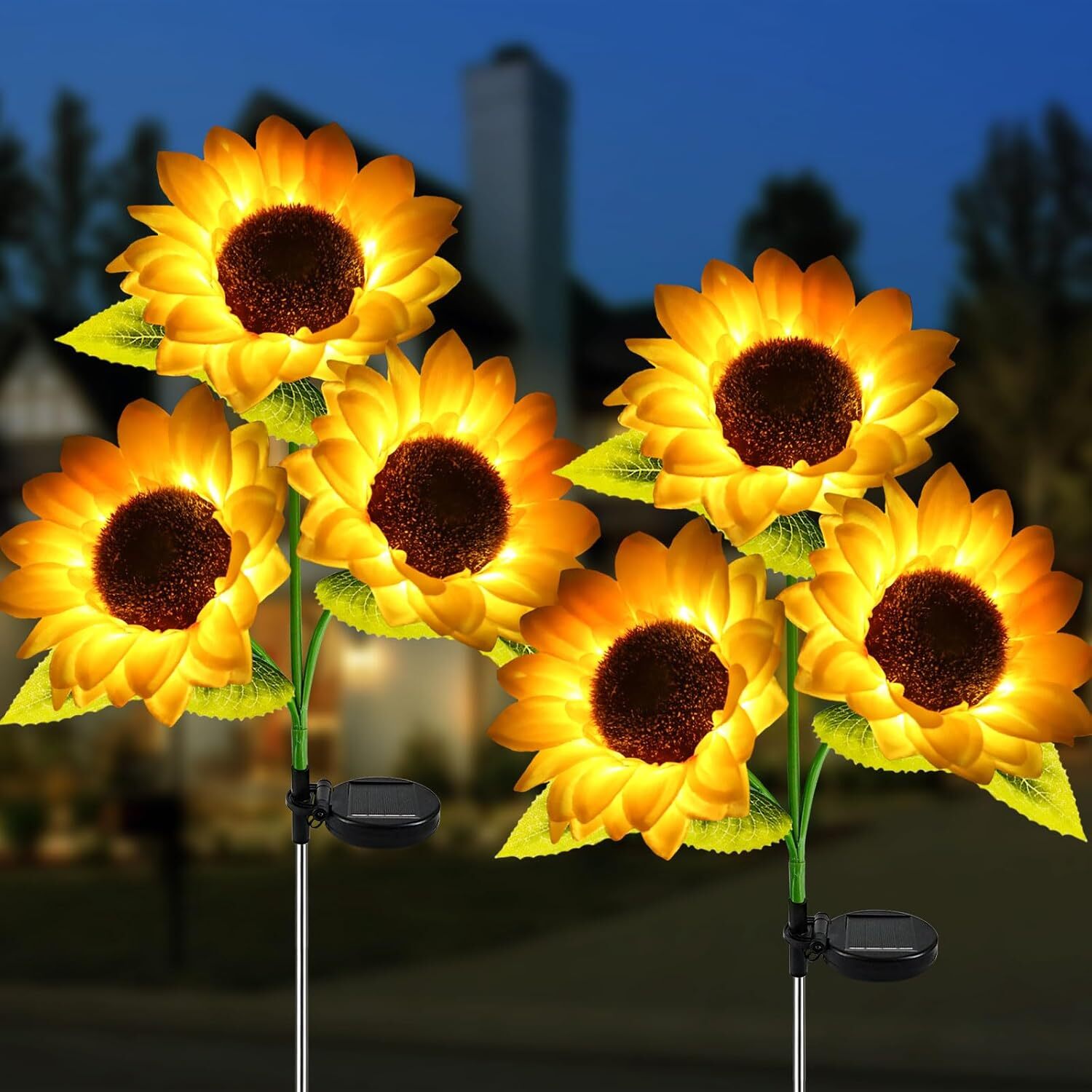 2x 3-Lights Sunflower Outdoor Solar Garden Stake Lights Waterproof Yard Decor gallery
