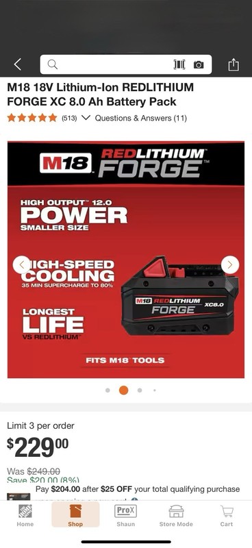 (2) Milwaukee M18 Forge 48-11-1881 XC 8.0 Redlithium Battery Pack NEW. Stock gallery