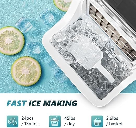 Ice Cube Maker Machine Countertop, 2 Ways to Add Water, 45Lbs/Day 24 Pcs gallery
