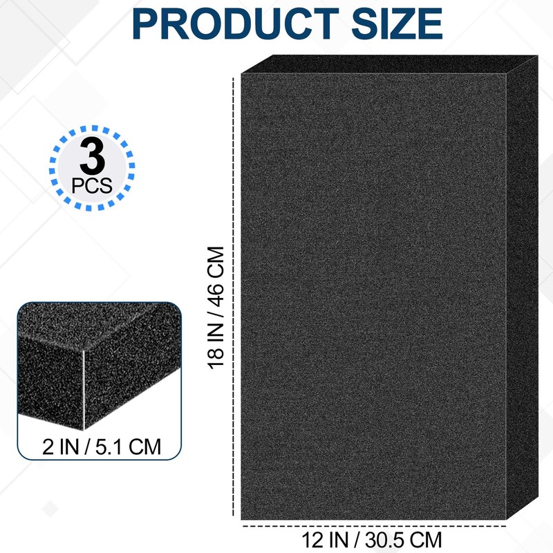 3 PCS Polyurethane Foam Sheets 18" L x 12" W x 2" T Packing Foam Inserts Cutt... gallery