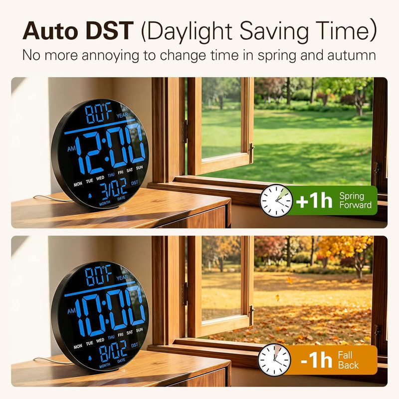 8" Large Digital Wall Clock with LED Display, Wall Clock with Temperature, Auto gallery