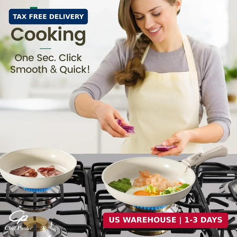 Chef Power Ceramic Cookware Set Non Toxic with Detachable Handles, Healthy Nonst gallery