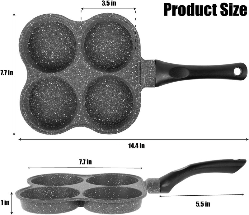 4 Hole Cup Egg Hamburger Pancake Maker Non-Stick Frying Pan with Wooden Handle gallery