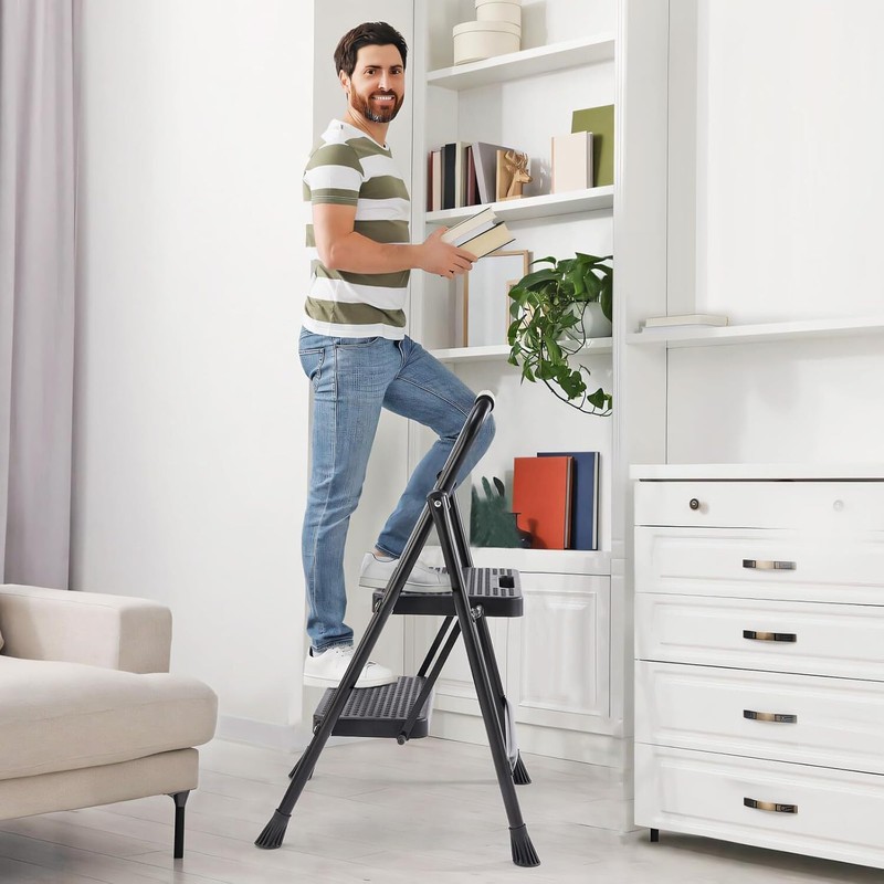 Outside 2 Step Ladder Folding Stool with Wide Anti-Slip Pedal 800lbs Heavy Duty gallery