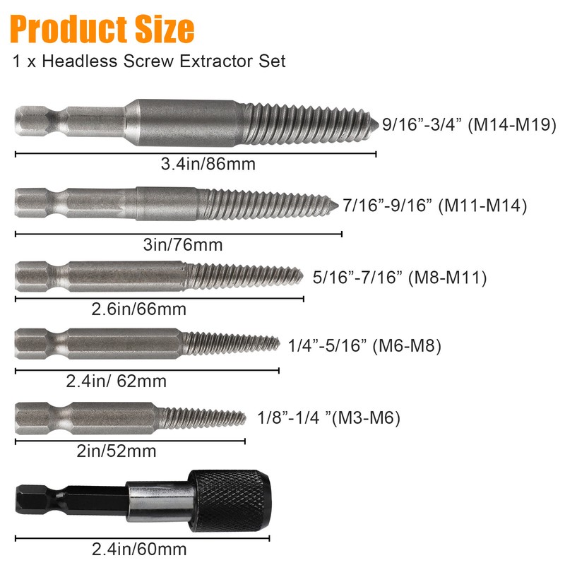 12Pcs Stud Screw Extractor Remover 1/4" Inch Hex Shank Damaged Bolt Easy Out Set gallery
