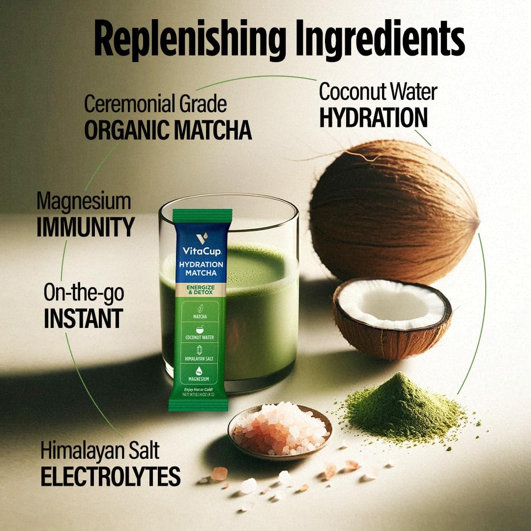 VitaCup Hydration Matcha Instant Packets, for Natural Energy and Detox, w/Ele... gallery