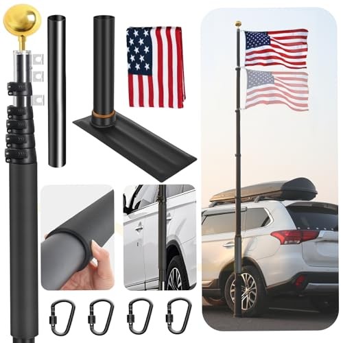 20FT Tailgate Flag Pole with Tire Mount, Fits RV Tailgate Flag Pole Kit Black gallery