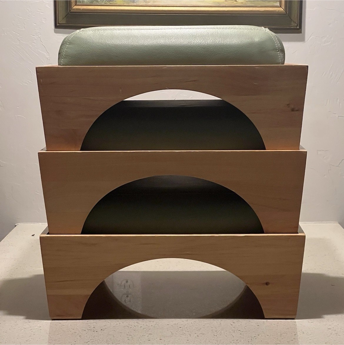 VINTAGE MCM STACKABLE FOOT STOOLS GREEN NATURAL WOOD gallery