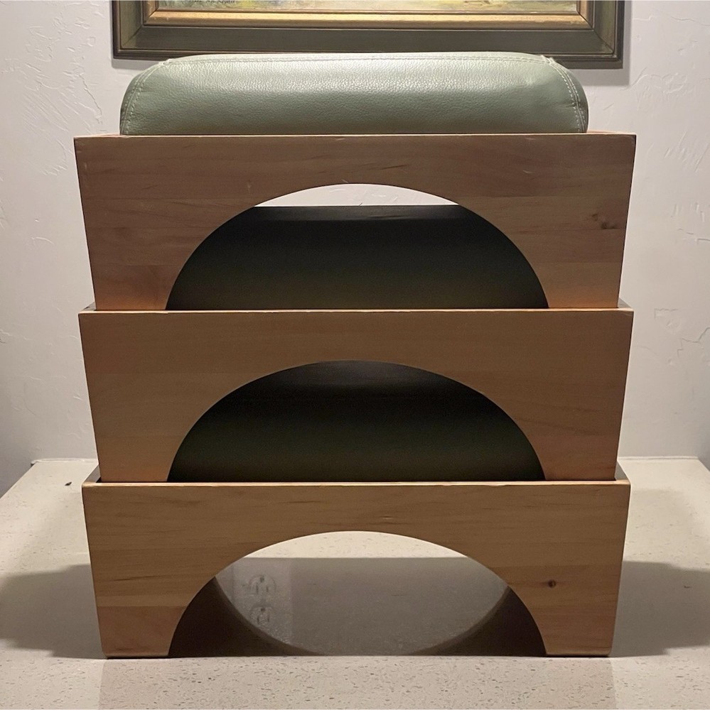 VINTAGE MCM STACKABLE FOOT STOOLS GREEN NATURAL WOOD