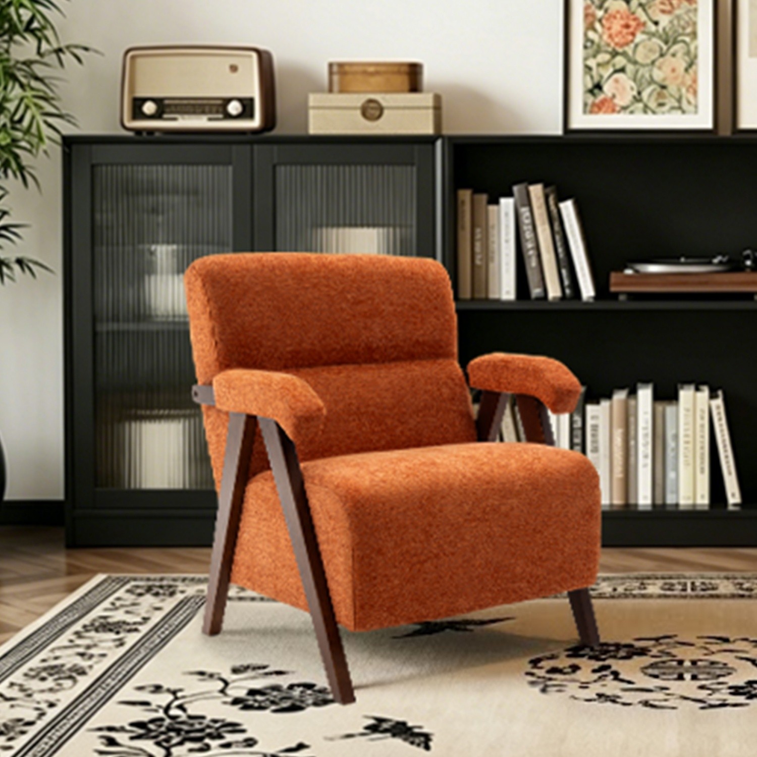 Mid Century Modern Accent Chair with Solid Wood Frame & Fabric Upholstered Seat gallery