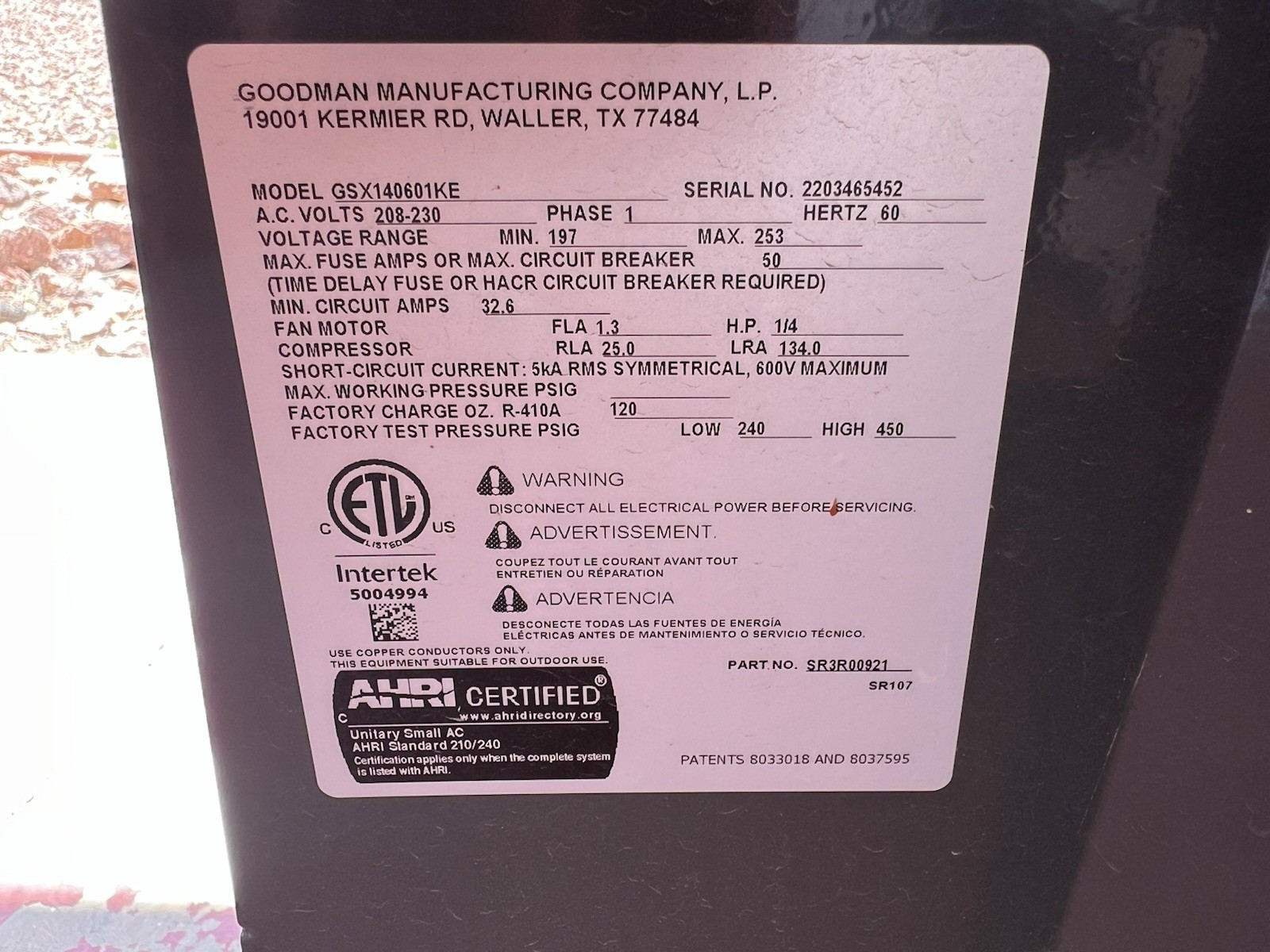 Goodman GSX140601KE Central Air Conditioner, 1 Phase, 208-230V, Gray gallery