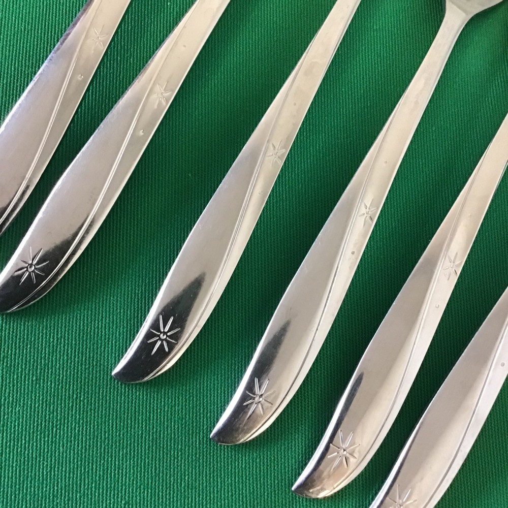 Oneida Community Twin Star Atomic Starburst Stainless Flatware 6 Dinner Forks