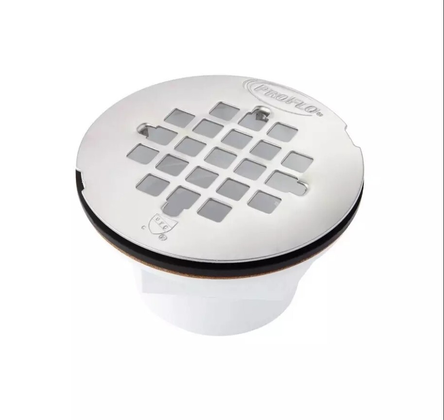 3-1/2" Round PVC Shower Drain with Stainless Steel Grid - 2" Drain gallery