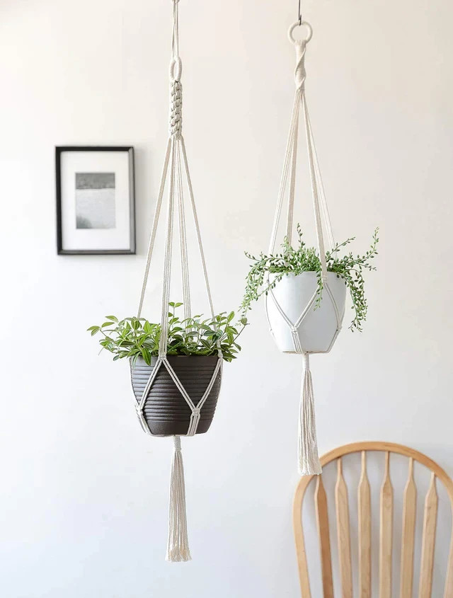(Set Of 2 )Macrame Plant Hanger Handmade Cotton Rope Hanging Planter for Outdoor gallery