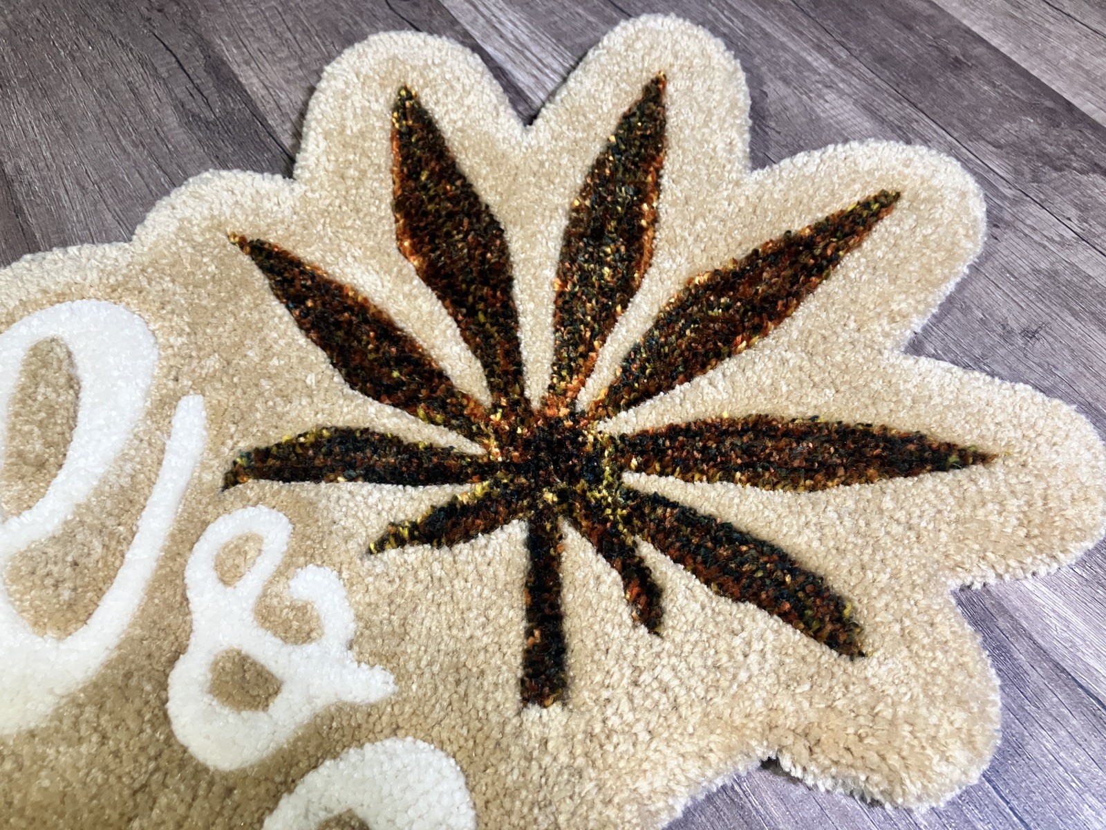 Wake & Bake Cannabis Handmade Tufted Rug, 17 x 32 in, Beige/White/Multicolor gallery