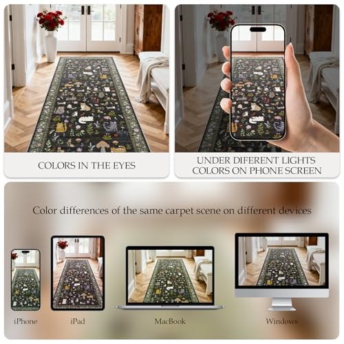 Washable Hallway Runner Rug: Non Slip Soft Long Low Pile Animal Cat 2x10 Black gallery