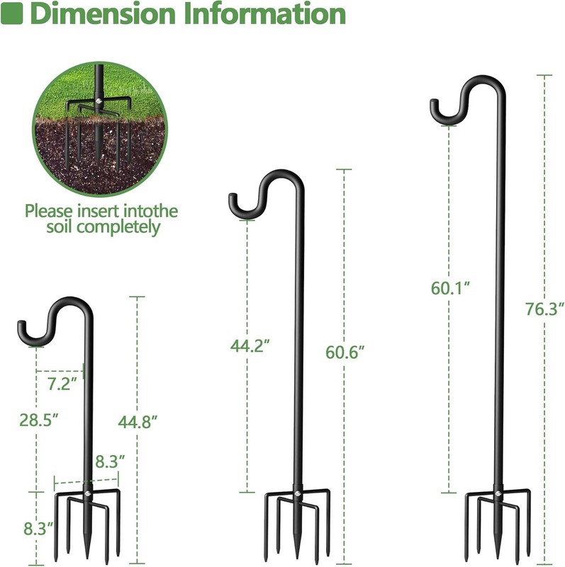 2 PACK 76" Shepherds Hooks for Outdoor Bird Feeder Pole 5 Prong Base Adjustable gallery