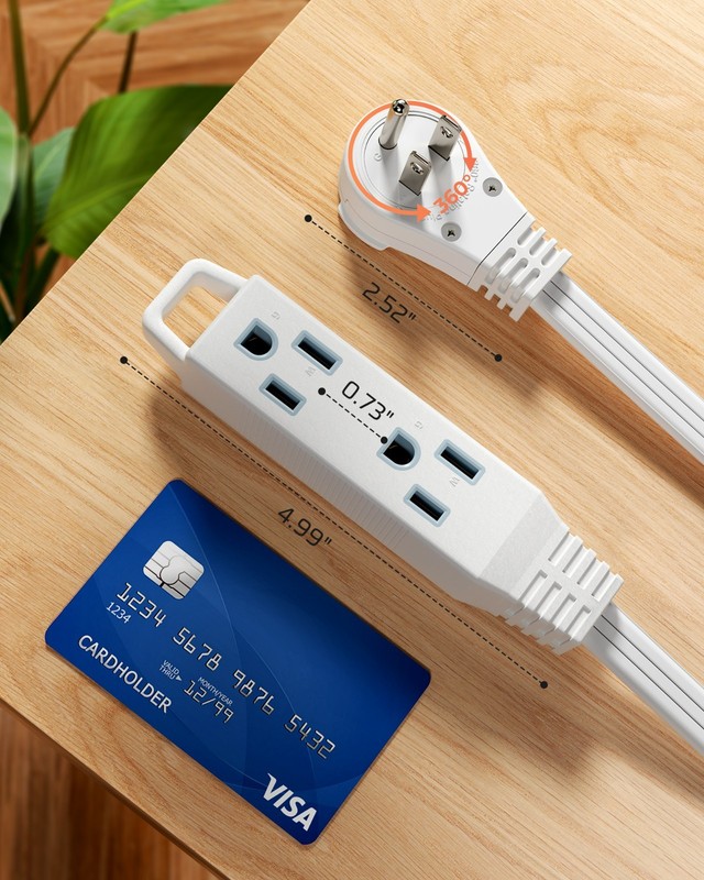 10FT Flat Plug Extension Cord, 3 Prong Ultra Thin Power Strip, 13A/125V/1625W gallery