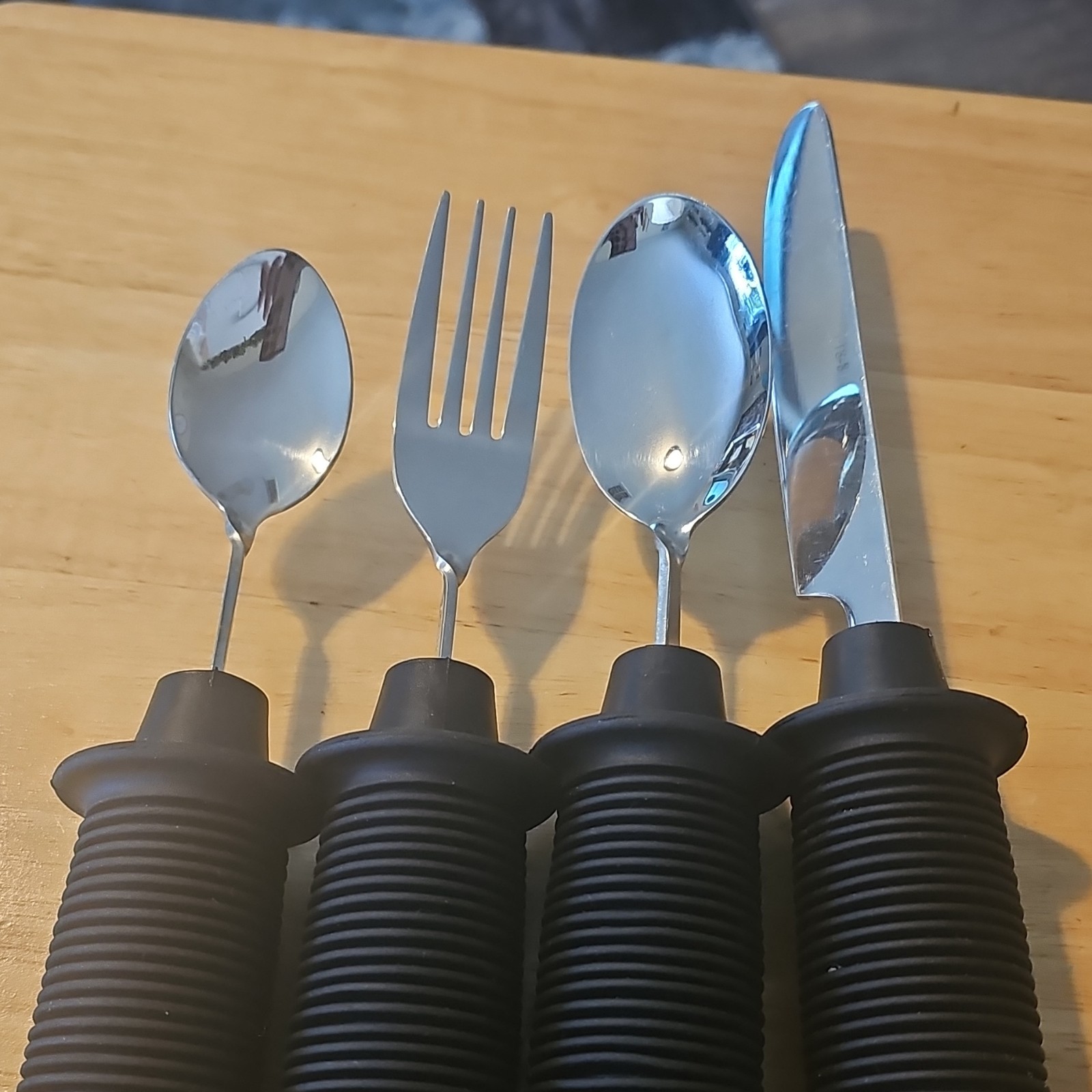 Black Plastic Handle Stainless Steel Flatware Set Knife Fork Spoon Reusable gallery