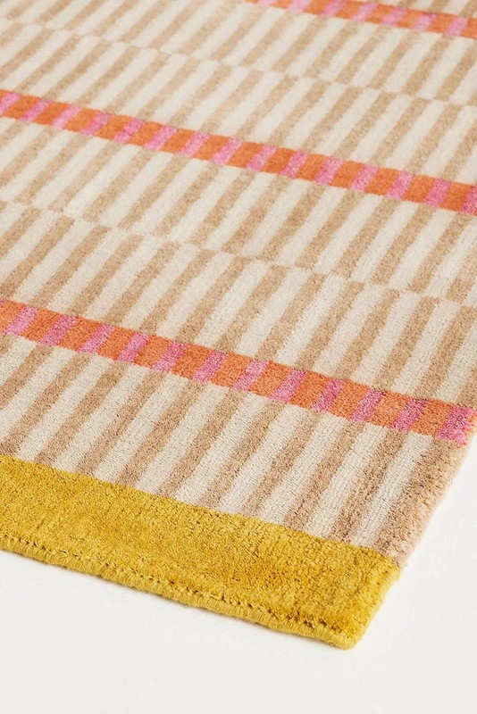 Hand-Loomed Wool and Jute Blend Geometric Striped Woollen - Hand Tufted Wool Rug gallery