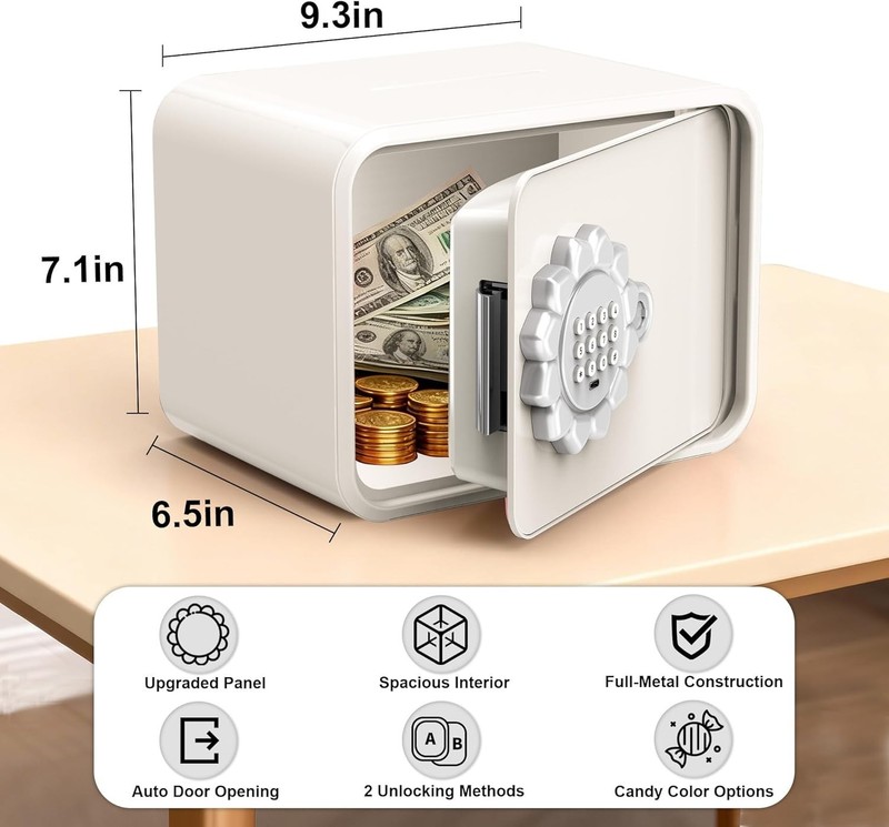 Mini Digital Safe Box with Keypad Lock and Auto Door for Cash Jewelry, Kids Gift gallery