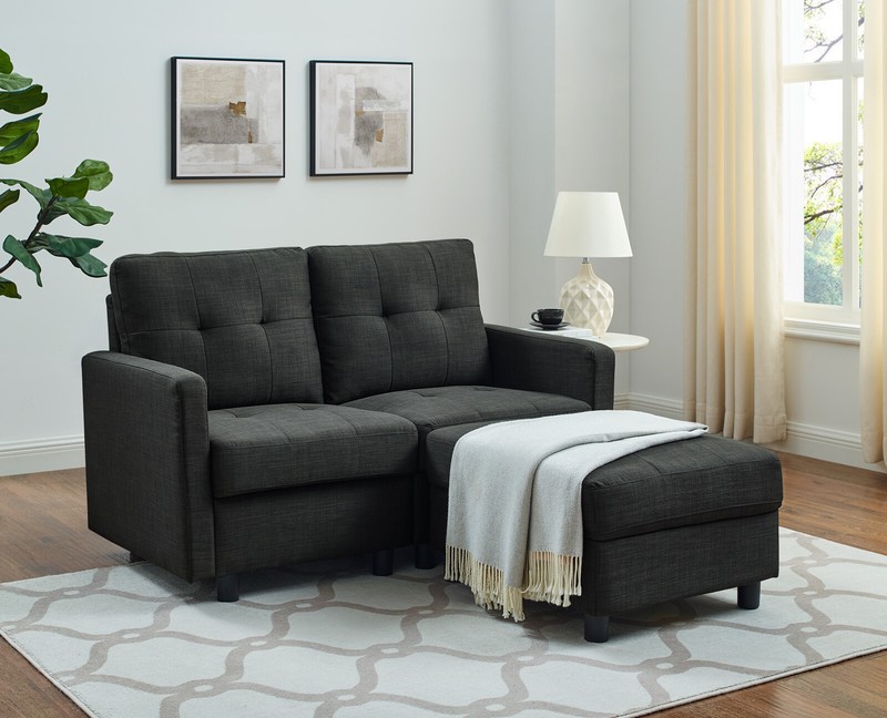 DAZONE Modern Modular Sectional Sofa Set L-Shaped Linen Fabric Couch w/Ottoman gallery