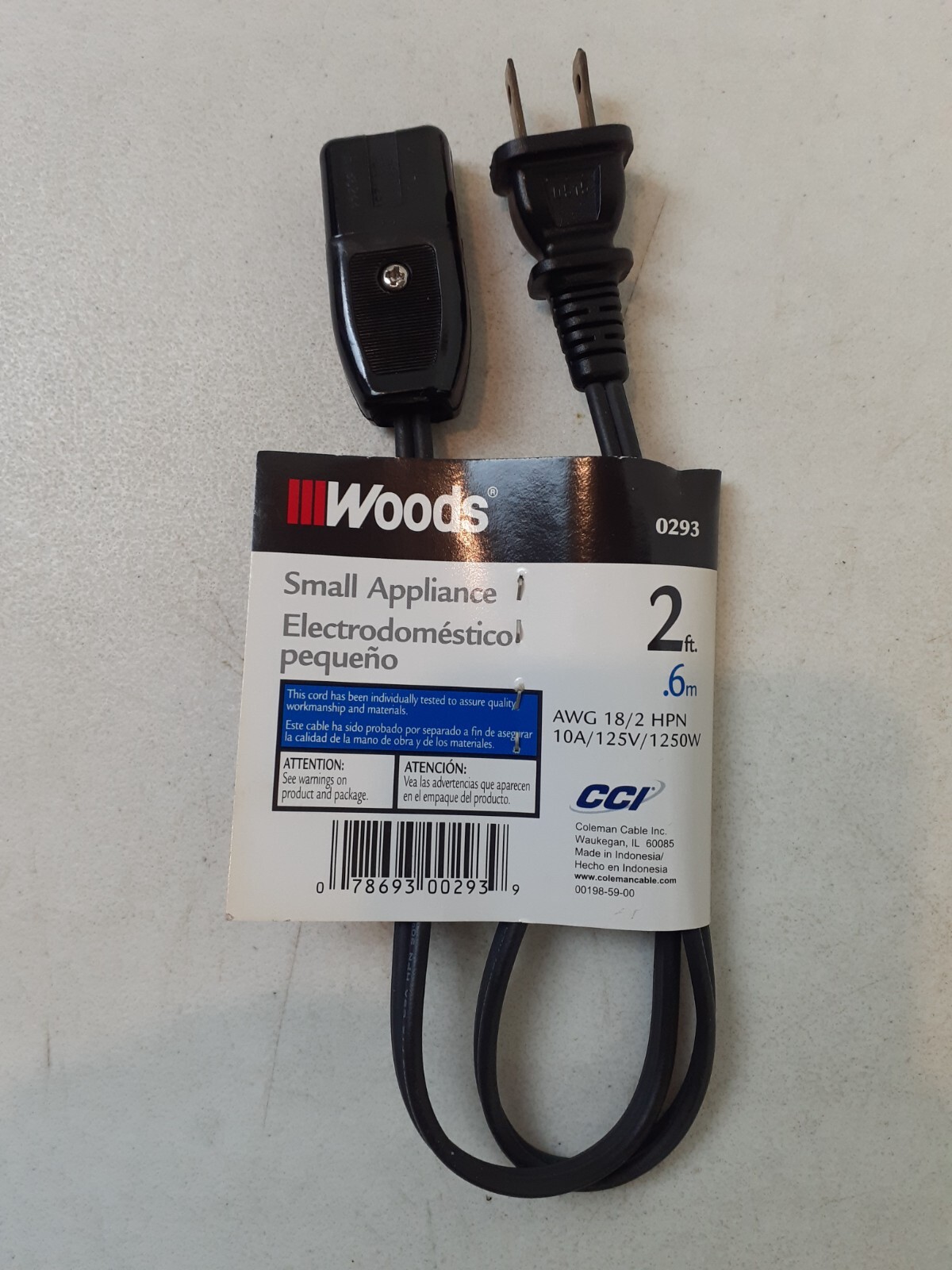 Woods 2' Small Appliance Power Cord 18 Gauge 2 Wire Light Duty 10 Amps 18/2 HPN gallery