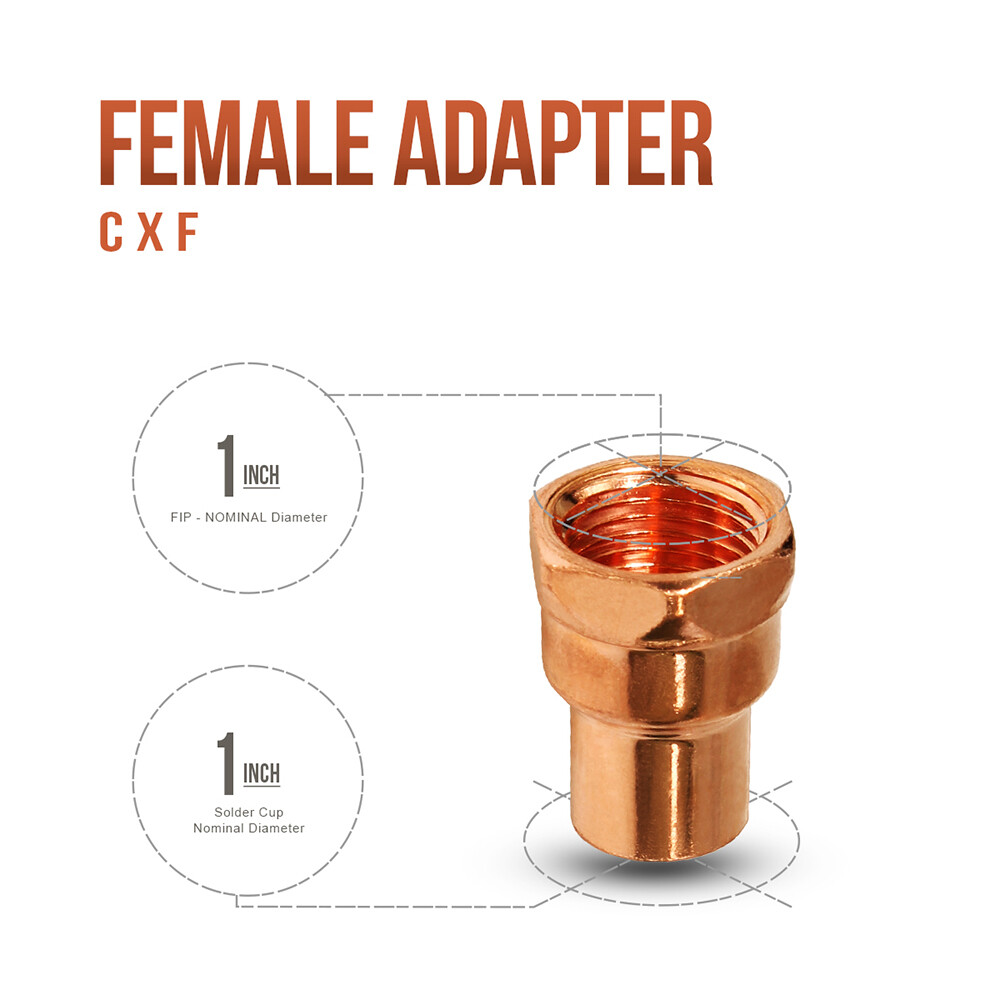 1" x 1" CxF Copper Female Adapter Sweat x FIP Thread Reducer Fitting gallery