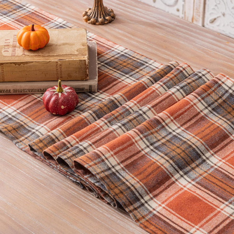 Plaid Fall Thanksgiving Table Runner, Autumn Holiday Rust Orange Table Runners 7 gallery