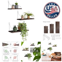 Rustic Solid Wood Floating Shelves Set of 3 – No Drill Installation, Retro Color