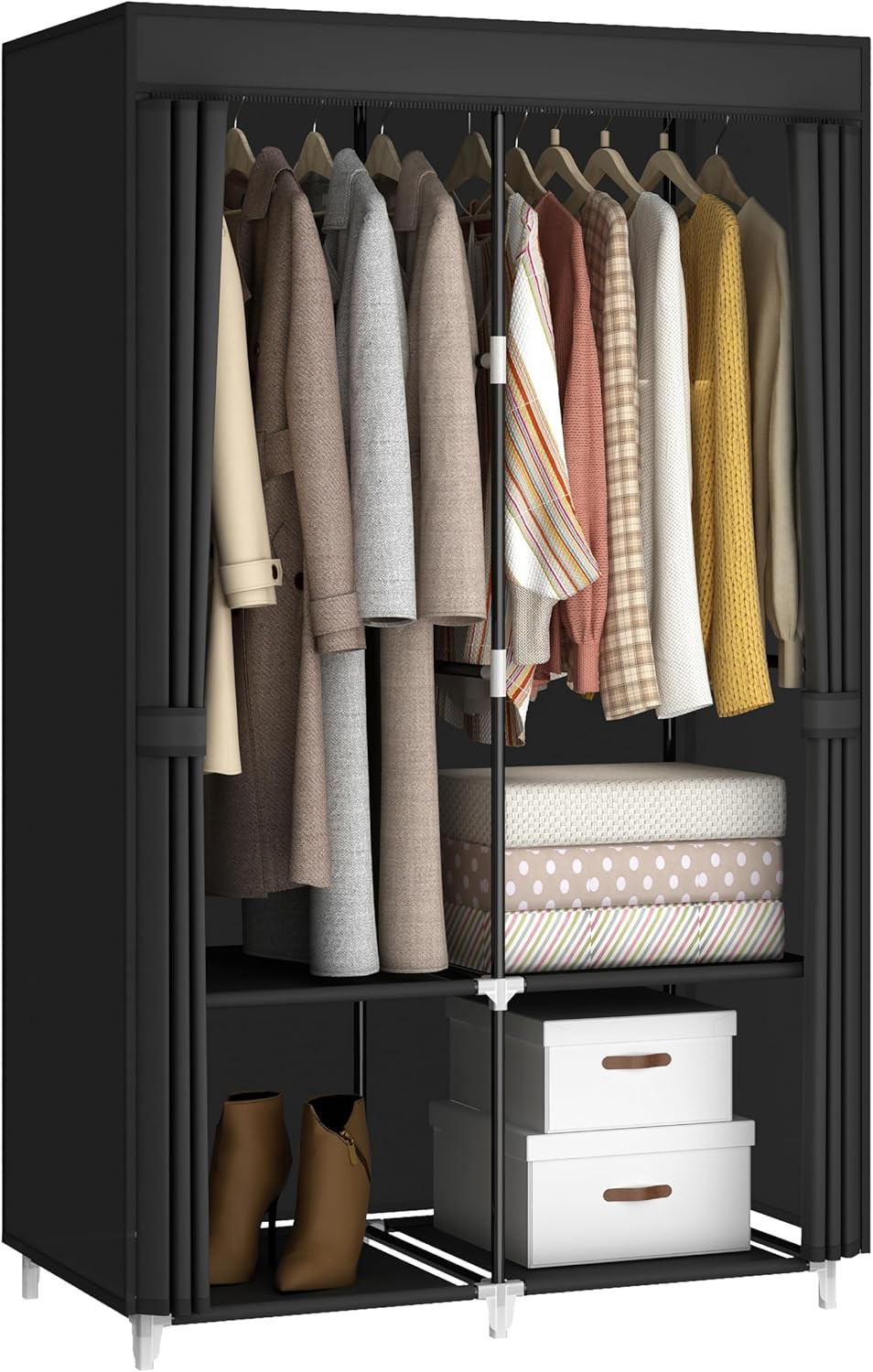 Portable Closet Wardrobe 35" Clothes Storage Organizer Rack w/ Shelves Black gallery