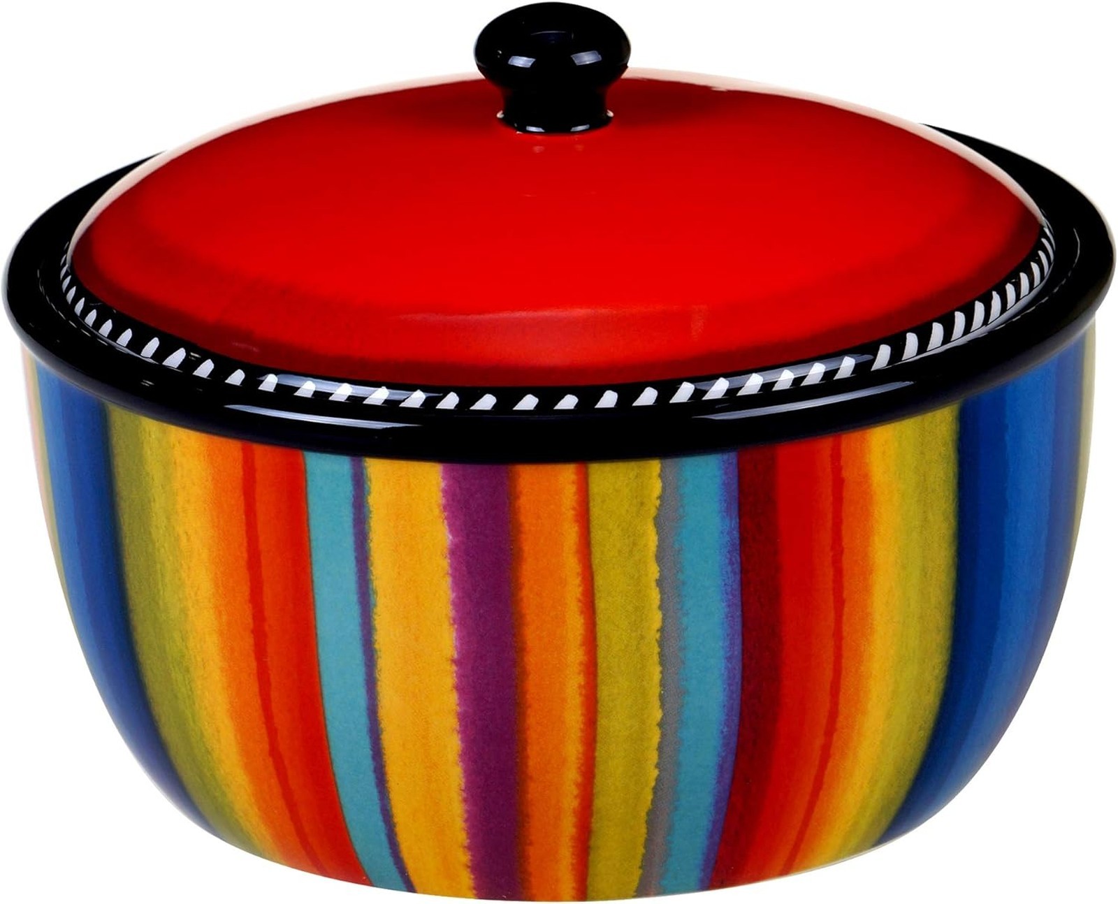 Ceramic Serving Bowl with Lid 8.25 Inch Multicolor Mexican Style Food Container gallery
