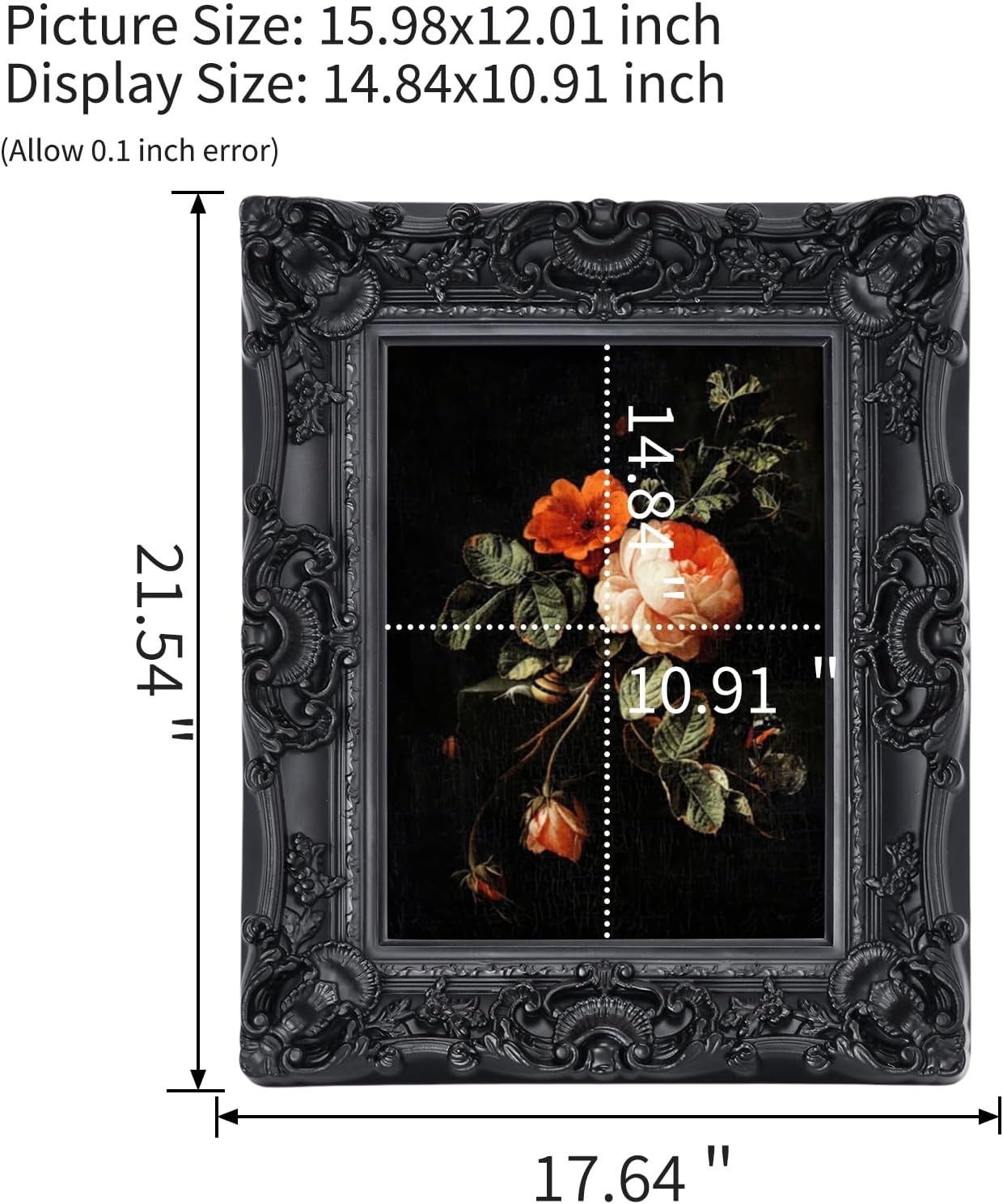 12x16 Black Frame,Gothic Ornate Large Picture Frame for Vintage Wall Hanging,Hom gallery