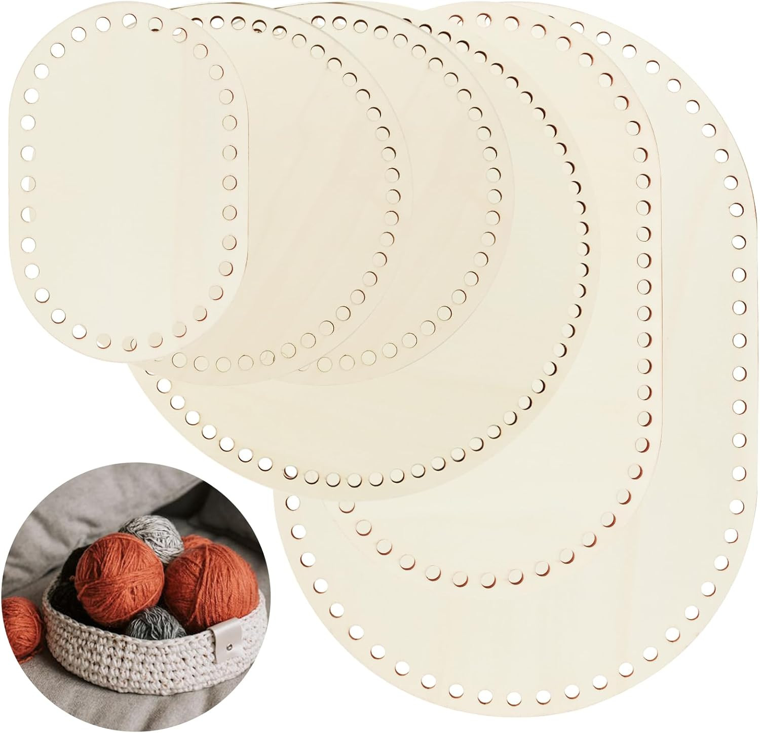 6 Pack Wooden Basket Base Set Oval and Round Crochet Bottoms for DIY Knitting gallery