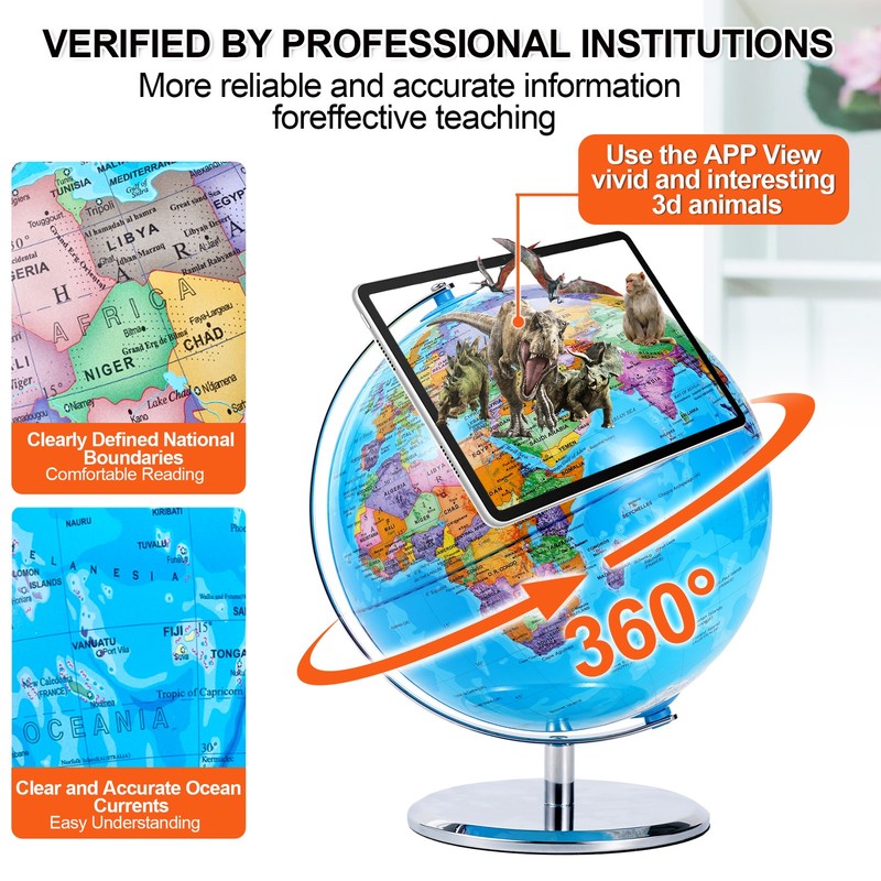 3D World Globe Earth Ocean Rotating World Map Geography w/ Stand Desktop Large gallery