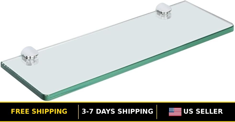 15x5 Inch Floating Chrome Tempered Glass Bathroom Wall Shelf gallery