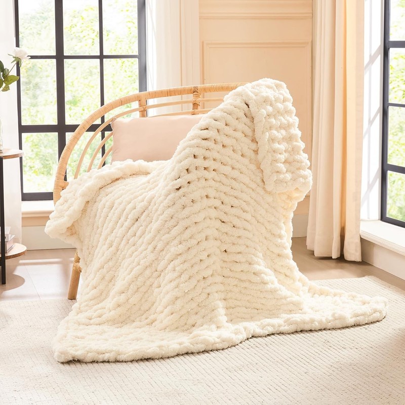 40x50 Chunky Knit Throw Blanket - Heavyweight Chenille for Napping & Reading gallery