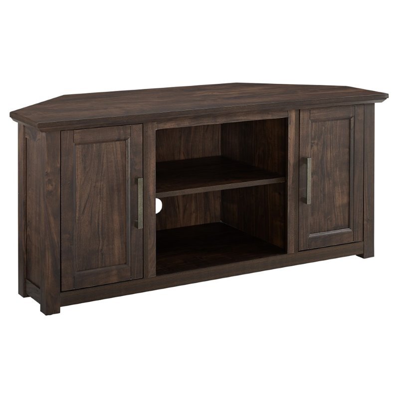 Pemberly Row Modern 48"Rustic Wood Corner TV Stand in Dark Walnut gallery
