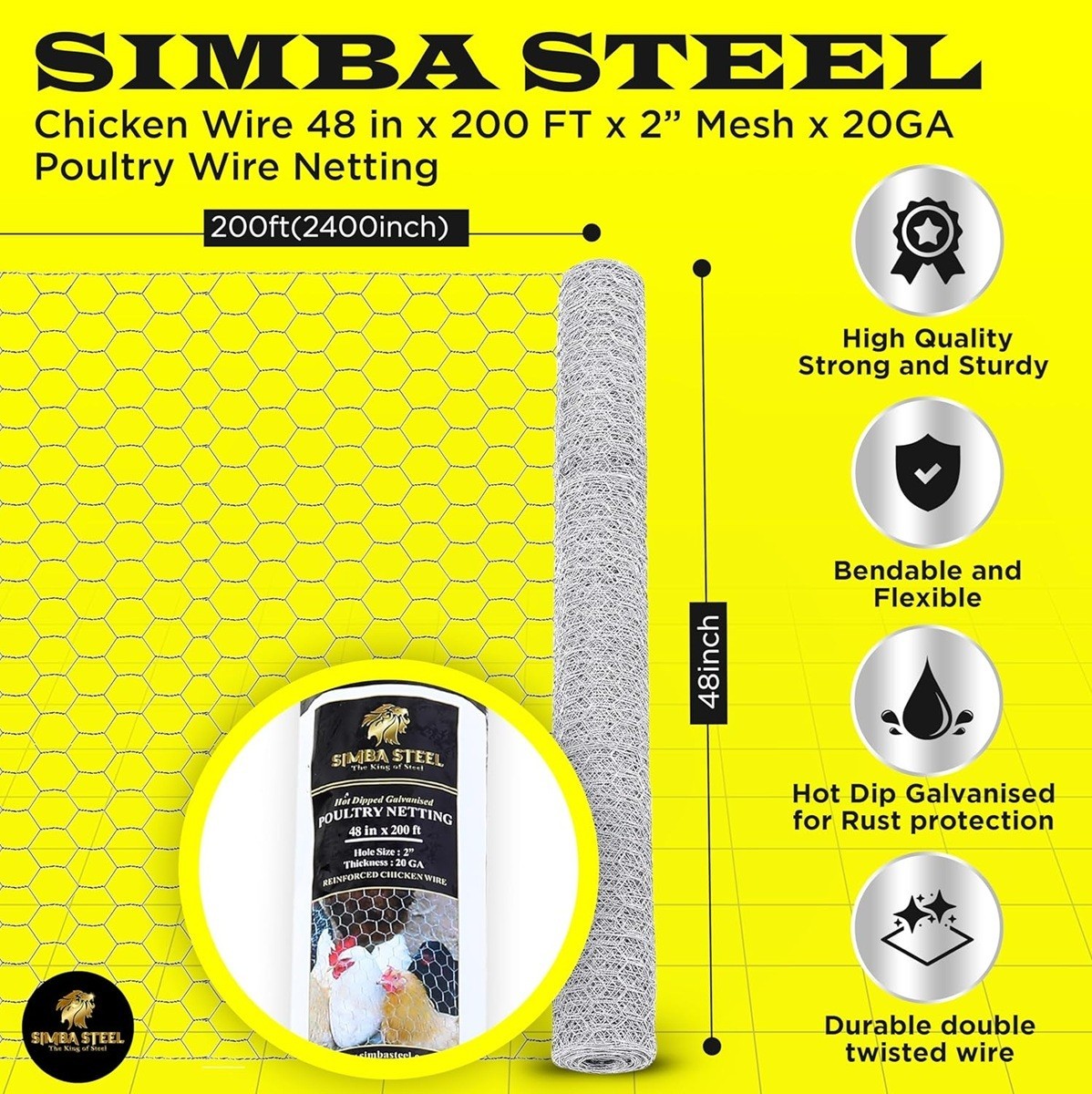 4FT x 200 FT Galvanized Poultry Net BEST Metal Mesh Fencing Chicken Wire 2" Hole gallery