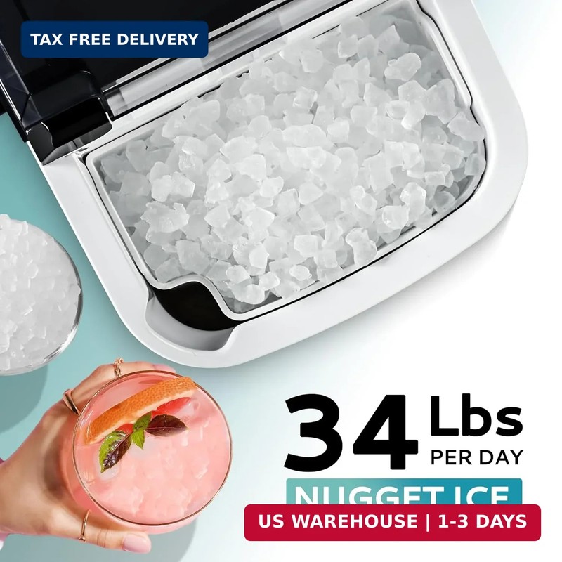 EUHOMY Nugget Ice Maker Countertop with Handle, Ready in 6 Mins, 34lbs Per Day, gallery