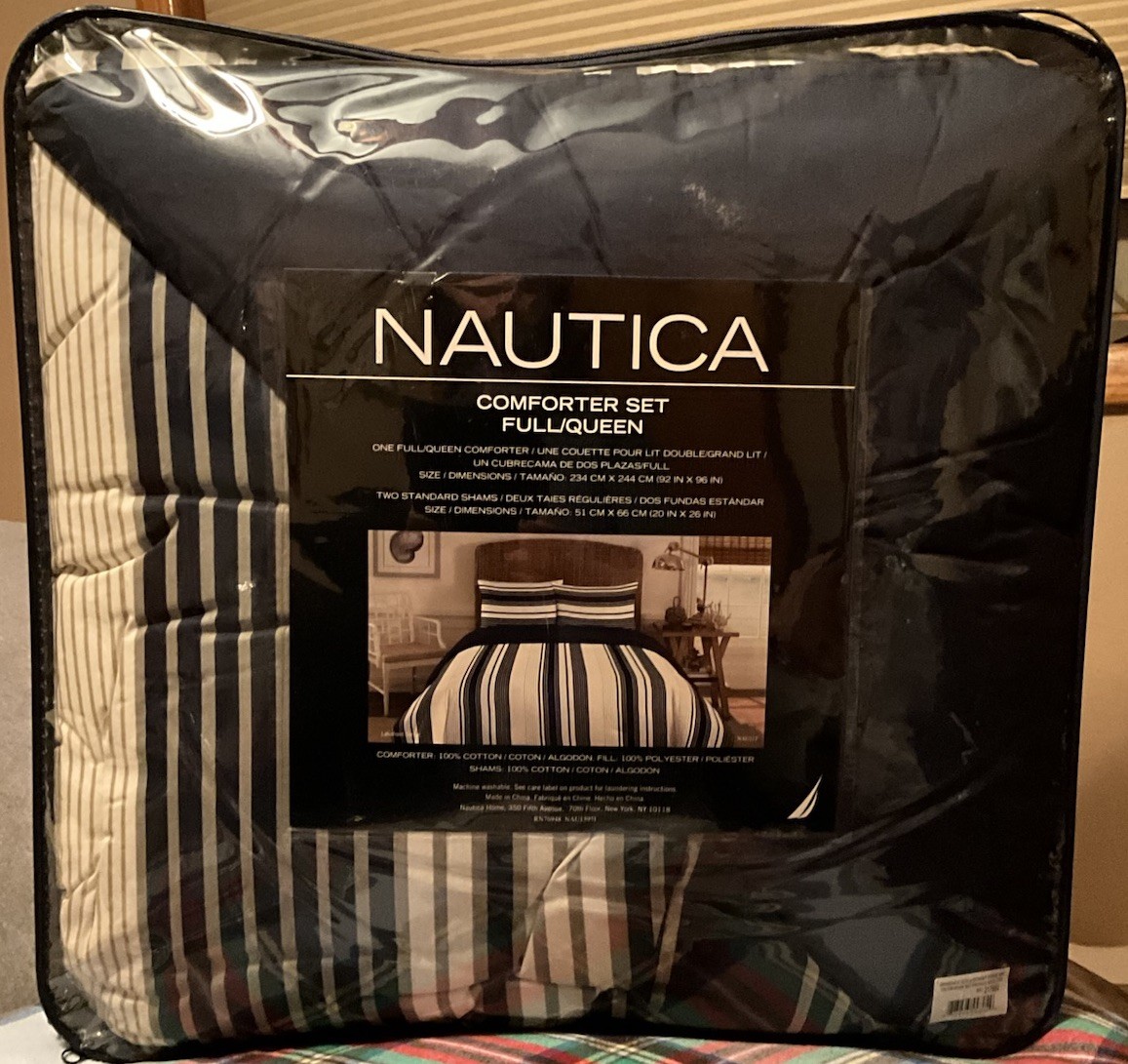 Nautica Comforter Set Full/Queen Cotton (1 Comforter, 2 Shams) White/Blue/Grey gallery