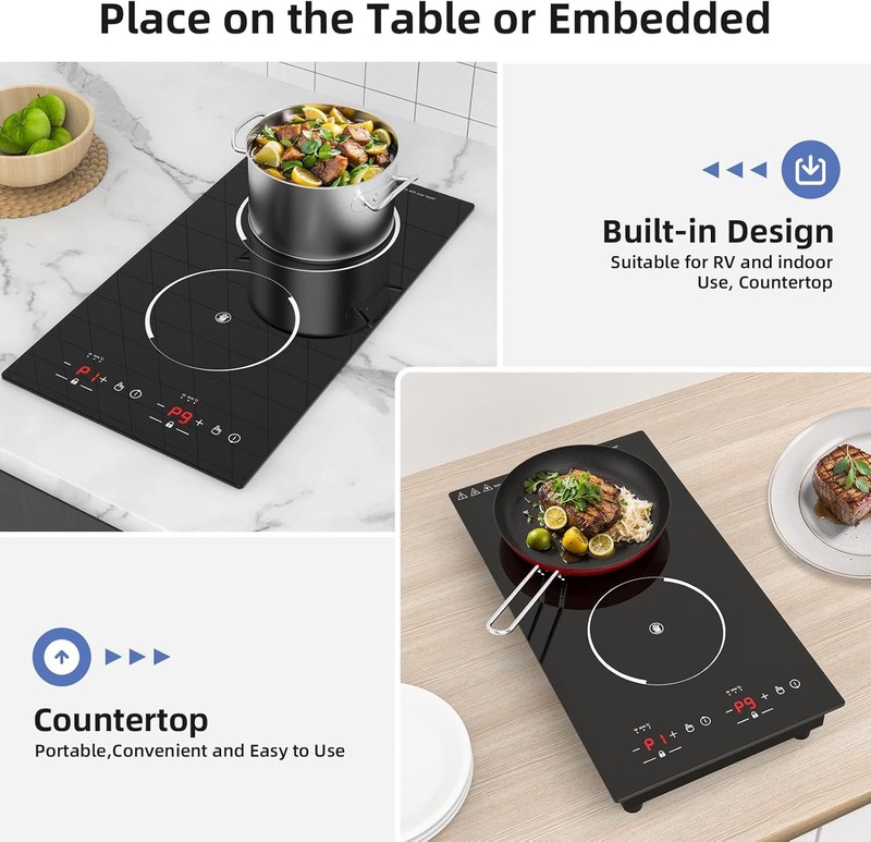 Electric Cooktop Double Burner Induction Drop-in Electric Stove Top 110V 2300W gallery